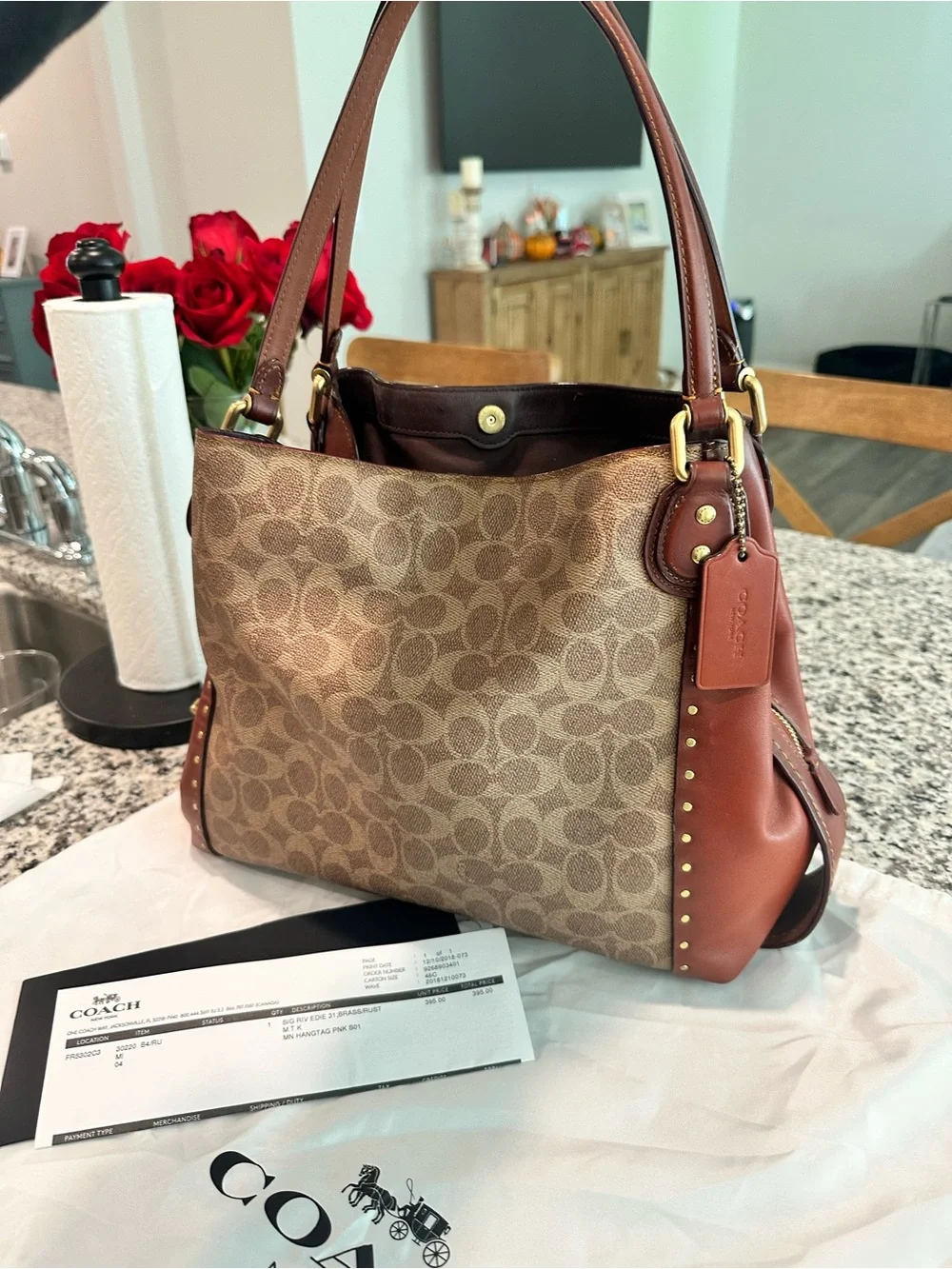 Coach Signature Canvas Shoulder Bag in Brown and Saddle